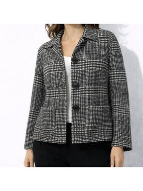 Talbots Heritage Plaid Italian Wool Alpaca Jacket Black White Blazer Size 10
